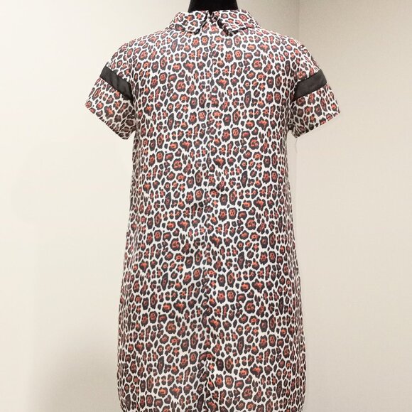 YOU CHEETAH PRINT BABYDOLL DRESS WITH COLLAR AND BLACK SHEER PANELLING SIZE S - Picture 3 of 9